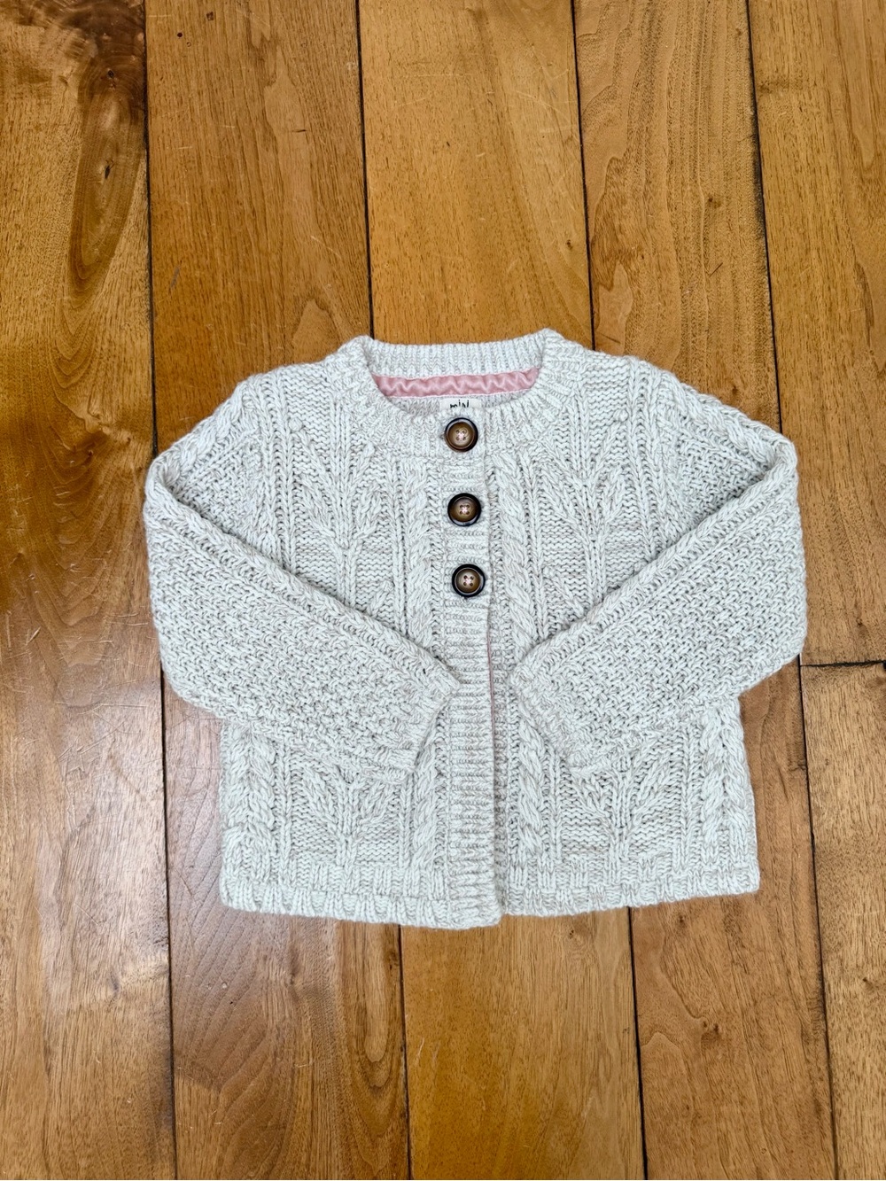 Mini Boden Heathered Oatmeal Cable Knit Cardigan Sweater 4T - 5T EUC